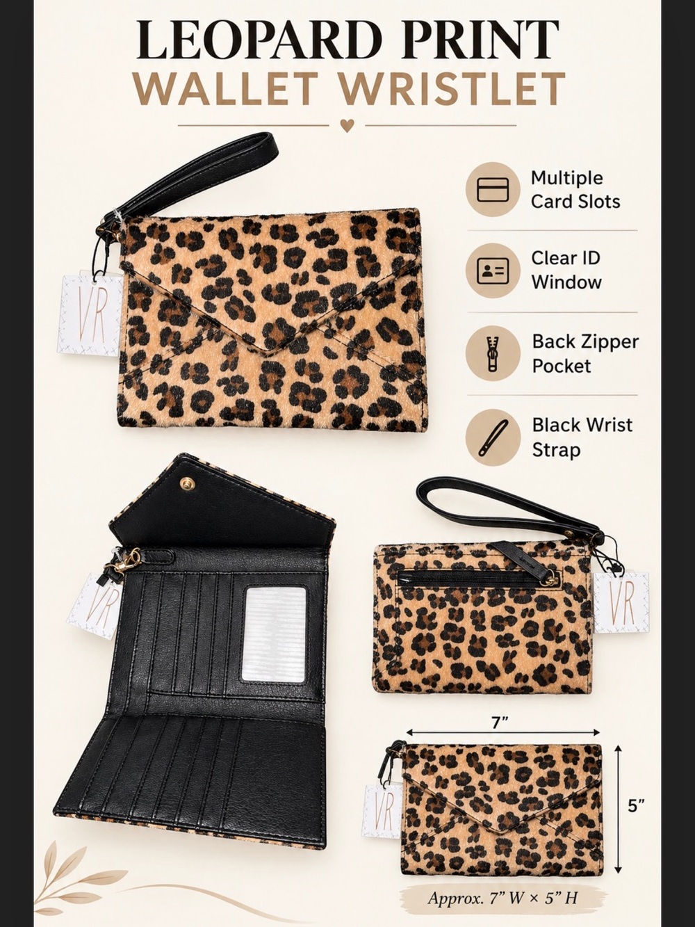 *new* Leopard Print Wallet Wristlet with Card Slots and Zipper Pocket